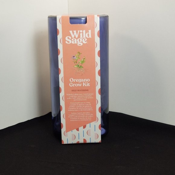 Wild Sage™ Self-Watering Hydroponic Oregano Blue Glass Vase Grow Kit - Picture 1 of 3